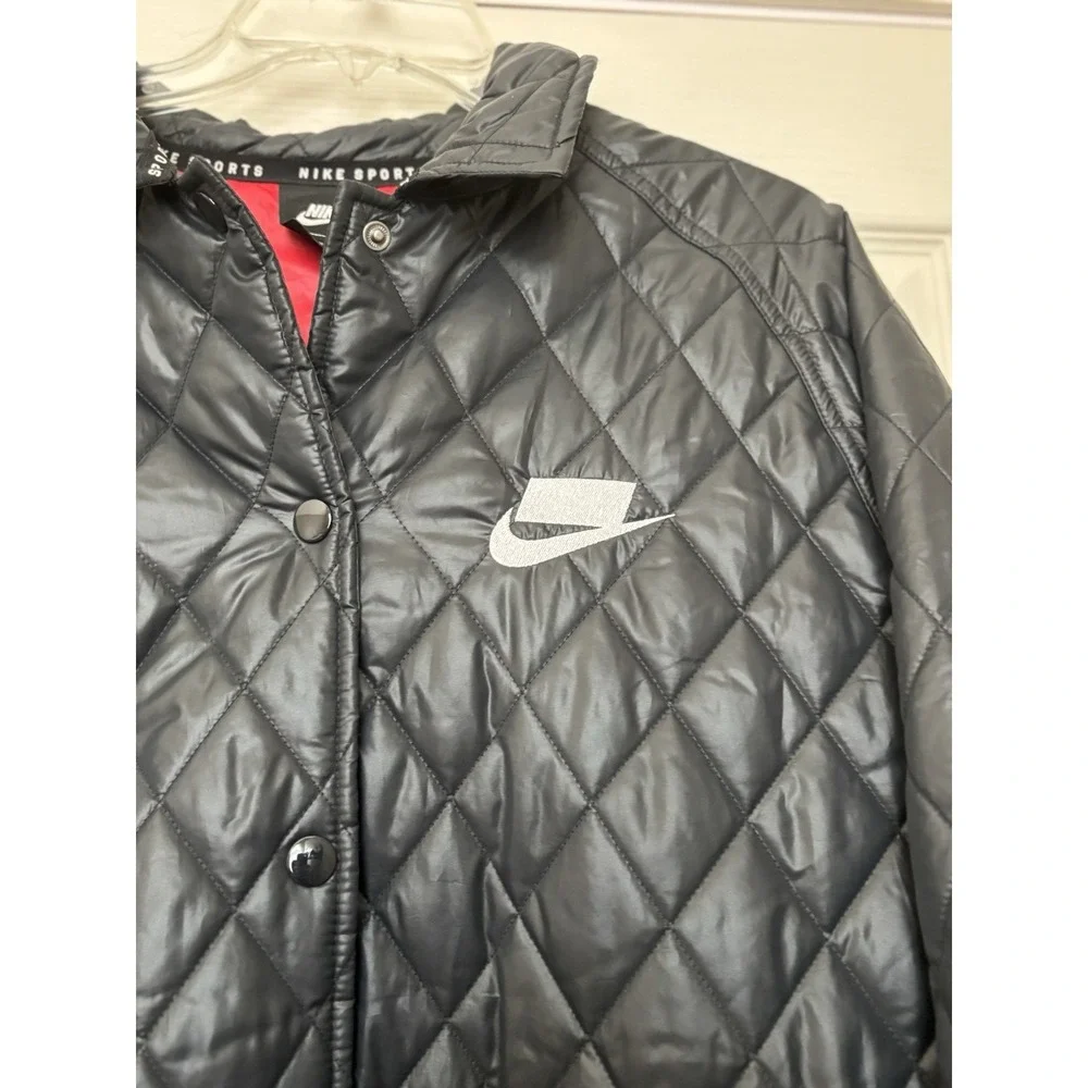 NIKE SPORT Diamond Quilted Thermore Fill Women Sz XL Oversized Black Jacket